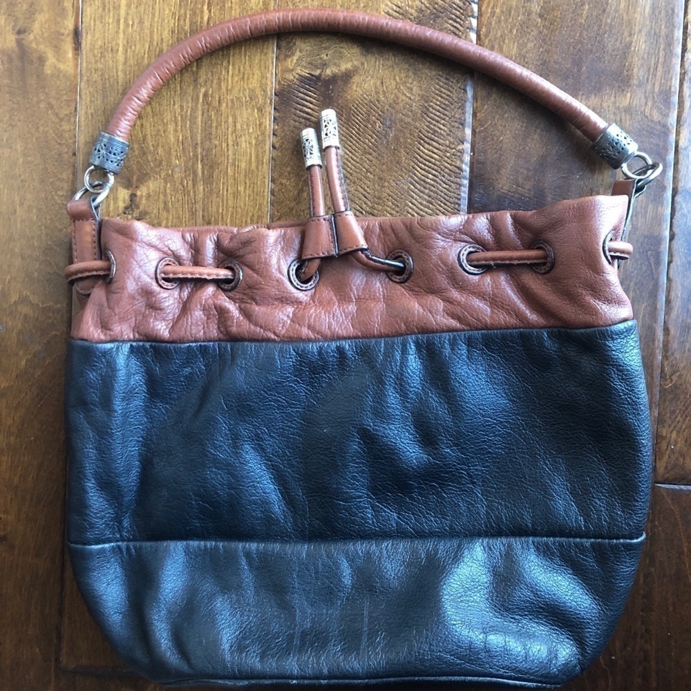 Brighton brown black color block leather purse shoulder bag thick strap